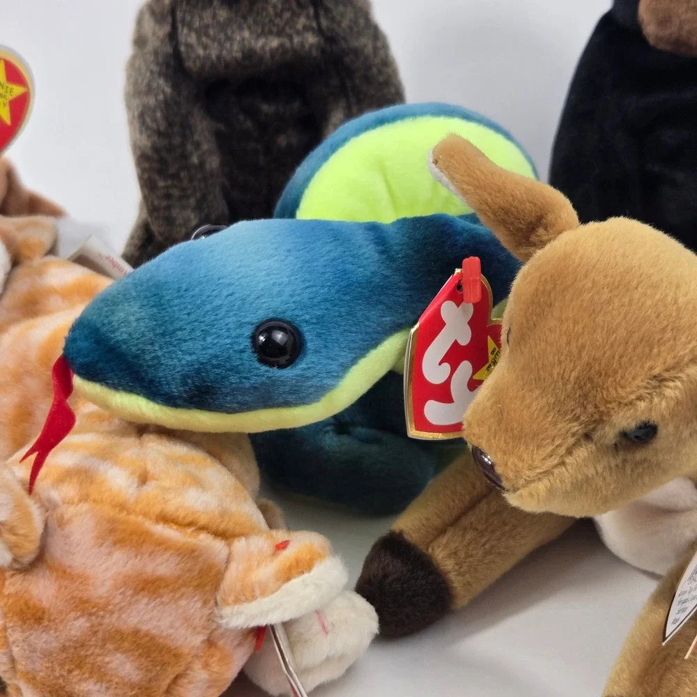 Ty Beanie Babies Lot of 7 Lion Deer Snake Cats Gorilla Mandrill Plush Toys
